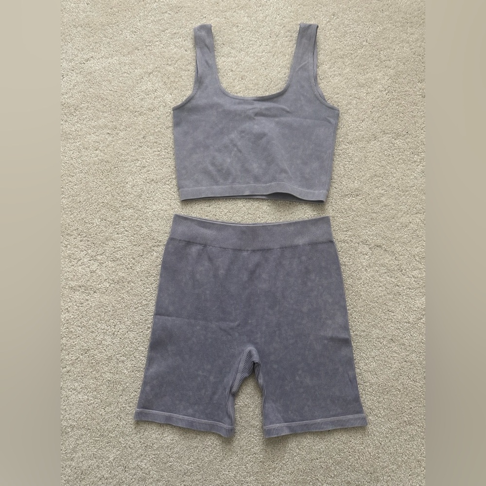 Lilac Ribbed Bra & Bike Short Set